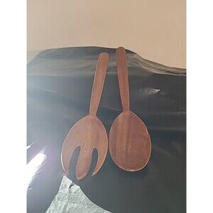 Vintage Wooden  Salad Servers 13" Set of Salad Mixing Dinner Fork & Spoon